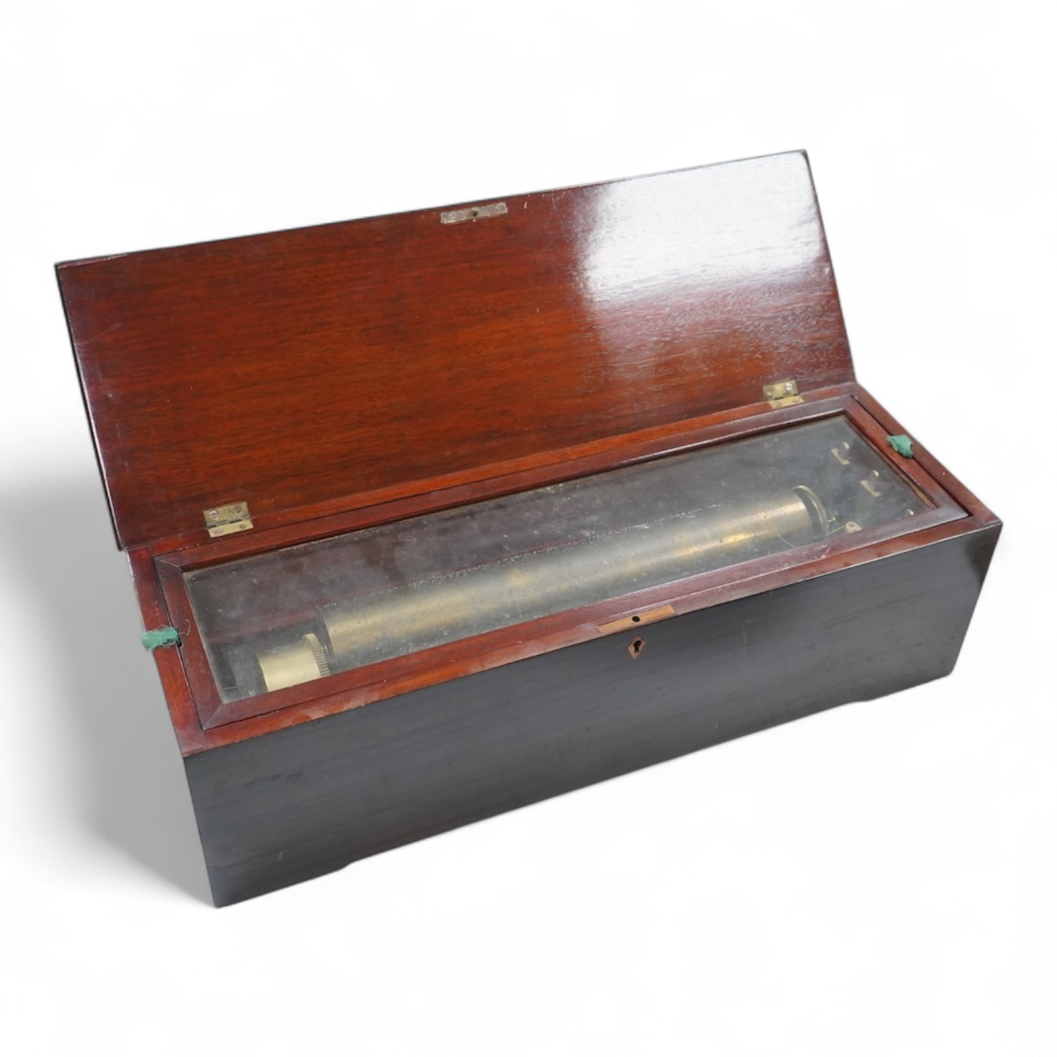 A 19th century Swiss rosewood and marquetry cased cylinder music box, by Nicole Freres, with engraved serial number 11039, the cylinder is 32.5cm long, the case; 51cm wide, 15cm high, 17cm deep